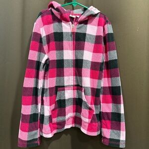 SO Pink and Black Plaid Kids Flannel Zip Up Size M (10/12)